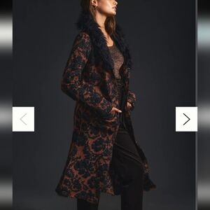 Anthropologie Jacquard Cardigan Sweater Maxi Navy Black NWT XS